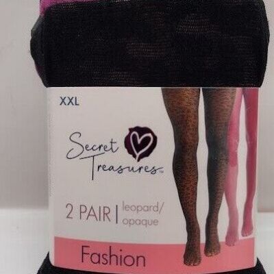 Secret Treasures Women's Wine Red Opaque & Black Leopard 2pk Tights MANY SIZES